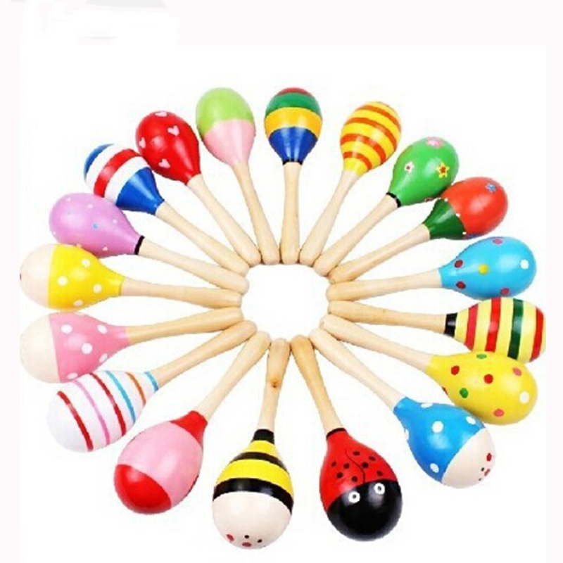 Kids Toys New Born - 2 szt. Kolorowe drewniane małe grzechotki